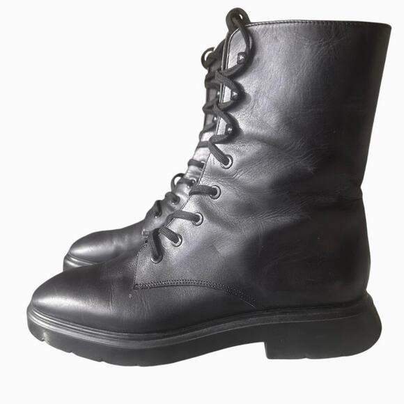 ll06857_stuart_weitzman_black_  Stuart Weitzman Mckenzee Lace Up Leather Chelsea Moto Boots Black NWOB 7M